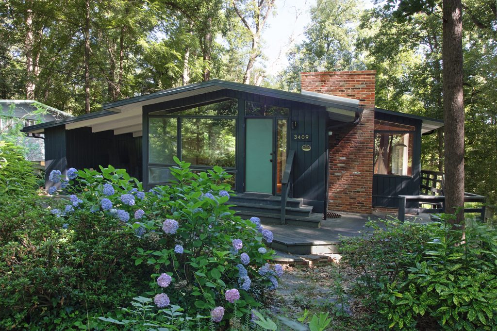 View of front of this charming mid-century modern house
