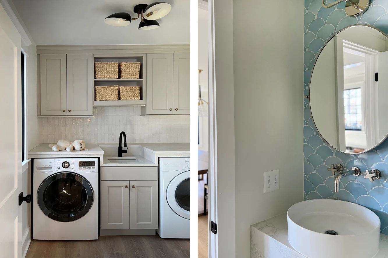 View of custom designed laundry and powder room