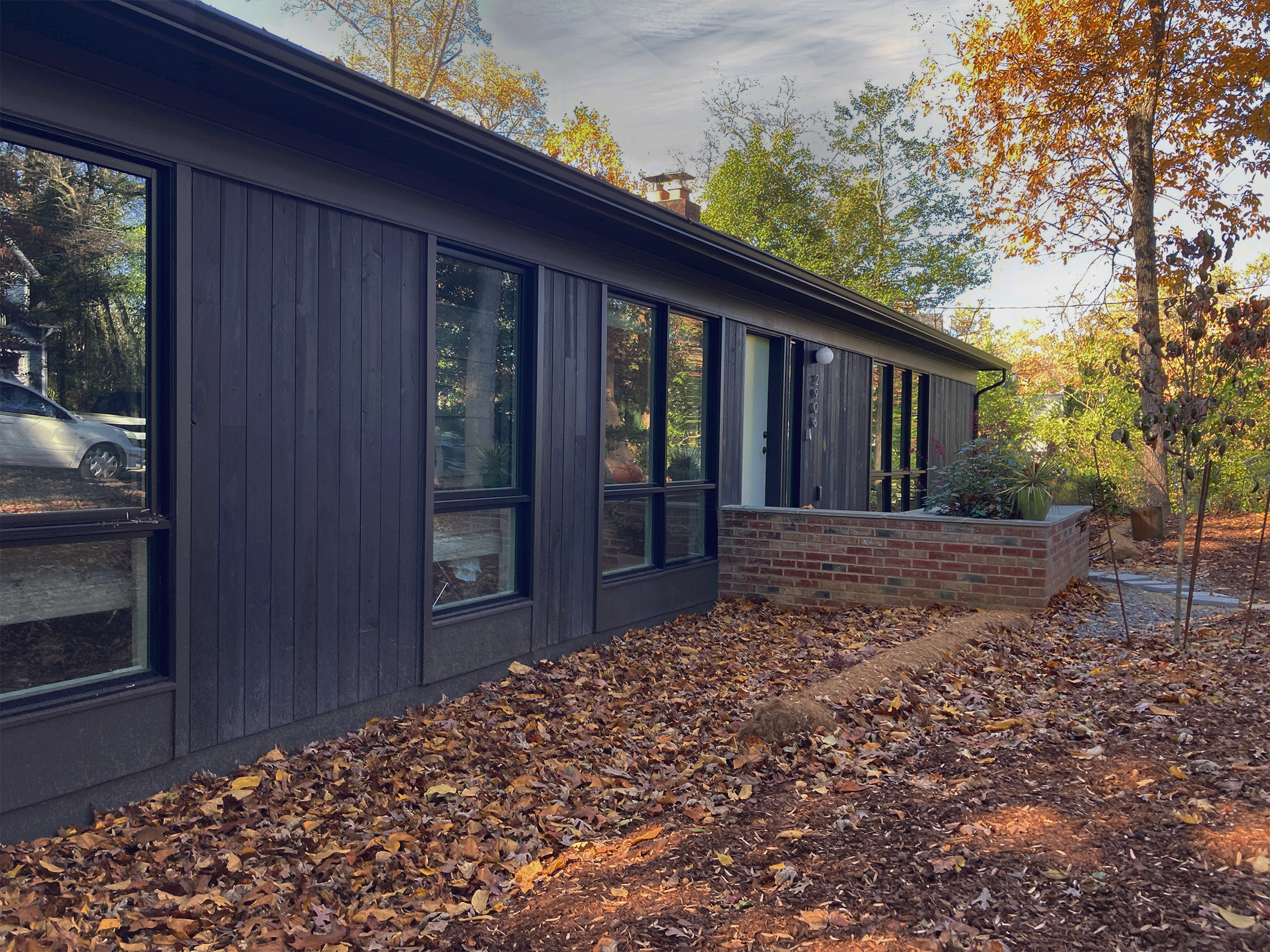 Exterior transformation complete with new cypress cladding, "smart" wall construction and "Windsor" windows 